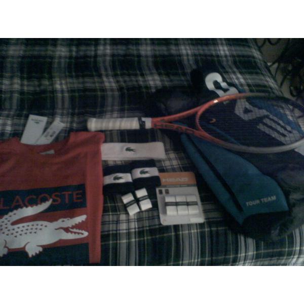 Auction	 Head youtek radical pro tennis racquet with bag and lacoste t shirt 